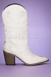 La Pintura - 70s Necka Floral Western Boots in Off White 5