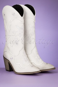 La Pintura - 70s Necka Floral Western Boots in Off White 6
