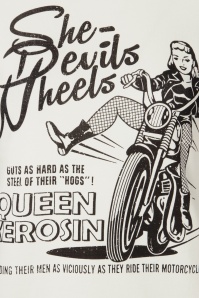 Queen Kerosin - T-Shirt She Devils On Wheels Années 50 en Blanc Cassé 2