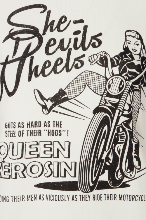 Queen Kerosin - T-Shirt She Devils On Wheels Années 50 en Blanc Cassé 2