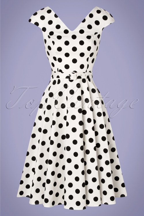Hearts & Roses - 50s Tammy Polkadot Swing Dress in White 3
