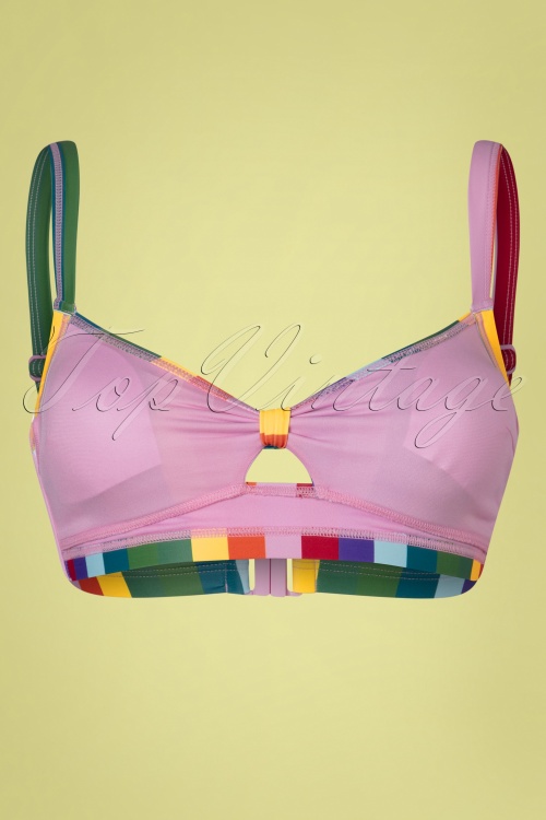 Collectif Clothing - Haut de bikini Rainbow Stripes Années 50 en Multi 5