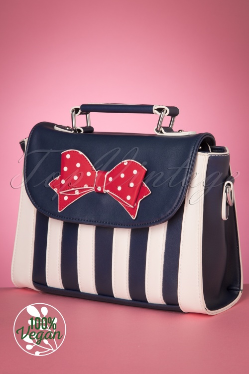 Lola Ramona - Girly Sailor Handbag Années 50 en Bleu Marine et Blanc 4