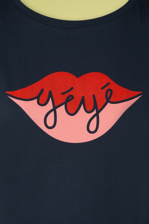 Mademoiselle YéYé - 60s A Big Kiss T-Shirt in Indigo 3
