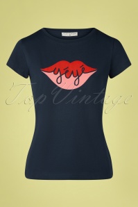 Mademoiselle YéYé - T-shirt A Big Kiss Années 60 en Indigo