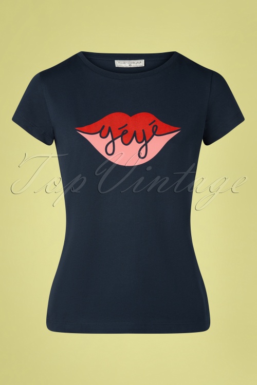 Mademoiselle YéYé - T-shirt A Big Kiss Années 60 en Indigo