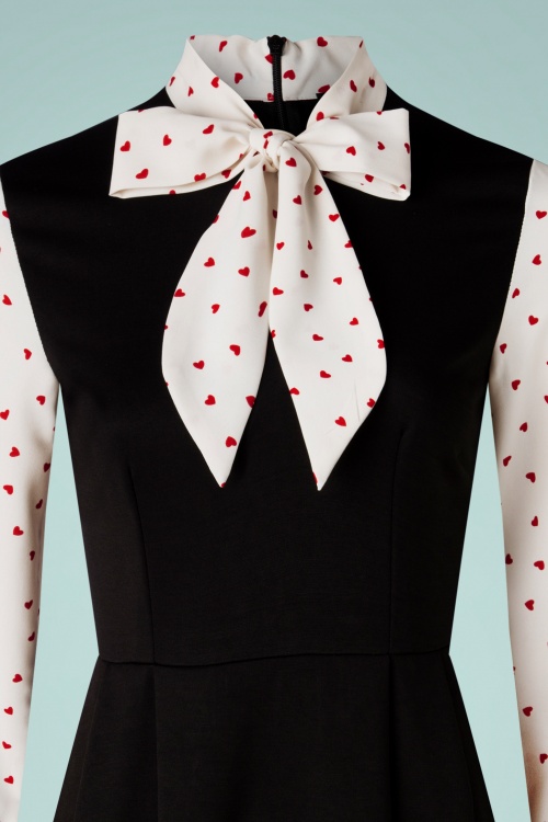 Unique Vintage 41914 Dress Black Red Hearts White Bow 022222 607V