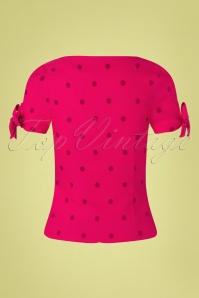 Unique Vintage - 50s Noreen Polkadot Top in Hot Pink 3