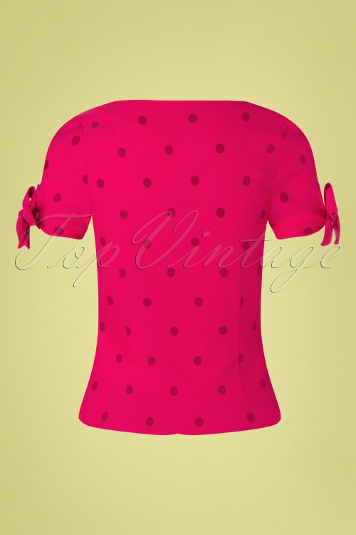 Unique Vintage - 50s Noreen Polkadot Top in Hot Pink 3