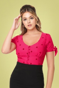 Unique Vintage - Noreen Polkadot Top in Pink