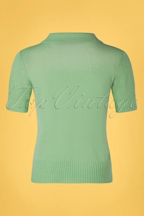 Mademoiselle YéYé - 60s Love Books Knit Polo Top in Jade Green 2