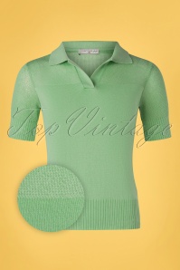 Mademoiselle YéYé - 60s Love Books Knit Polo Top in Jade Green