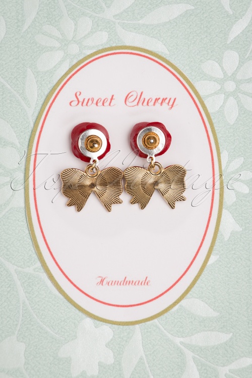 Sweet Cherry - 50s Black Bowtie Rose Earrings 2