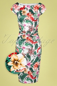 Vintage Chic for Topvintage - Farah Floral Pencil Dress Années 50 en Blanc Sauvage