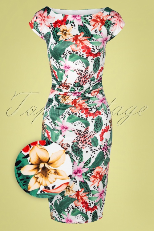 Vintage Chic for Topvintage - Farah Floral Etuikleid in wildem Weiß