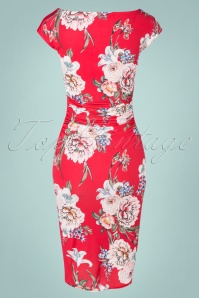 Vintage Chic for Topvintage - Farah Floral Pencil Dress Années 50 en Rouge Pâle 2