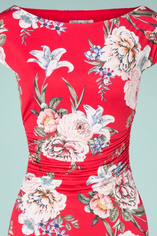 Vintage Chic for Topvintage - 50s Farah Floral Pencil Dress in Pale Red 3