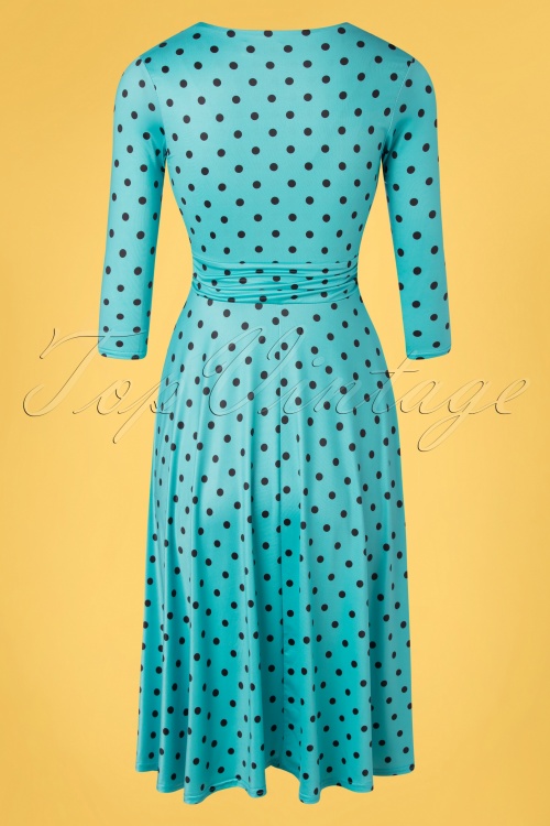 Vintage Chic for Topvintage - Caryl Polkadot Swing Dress Années 50 en Bleu Ciel et Noir 2