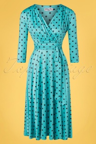 Vintage Chic for Topvintage - Caryl Polkadot Swing Dress Années 50 en Bleu Ciel et Noir