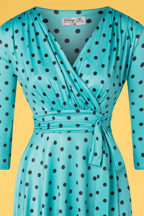 Vintage Chic for Topvintage - 50s Caryl Polkadot Swing Dress in Sky Blue and Black 3