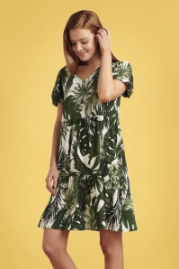 Smashed Lemon - 60s Pia Plant Dress in White and Green 5