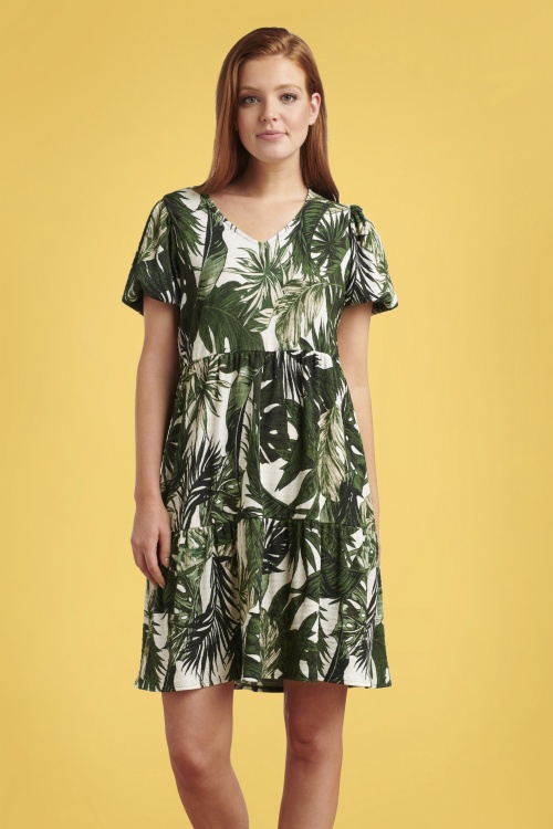 Smashed Lemon - 60s Pia Plant Dress in White and Green 3