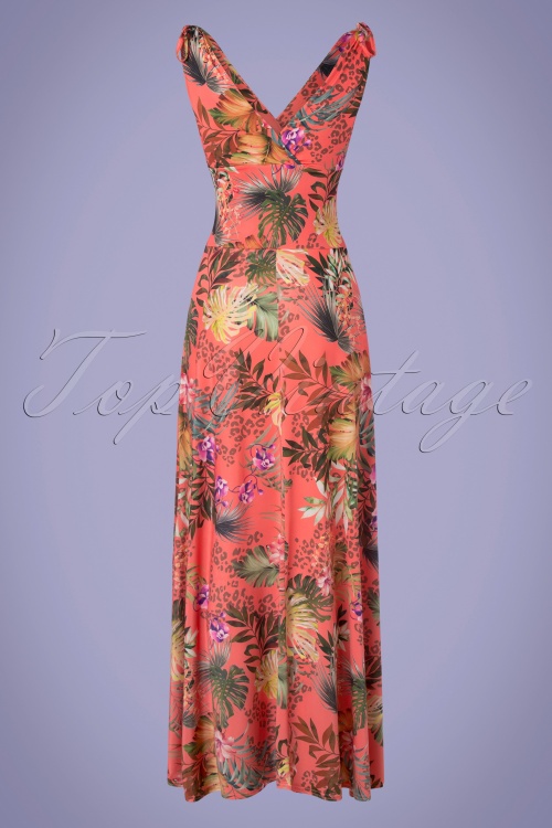Vintage Chic for Topvintage - Grecian tropische maxi-jurk in koraal 2