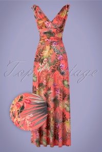 Vintage Chic for Topvintage - Grecian tropische maxi-jurk in koraal