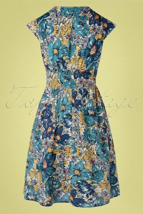 Pretty Vacant - 50s Diana Floral Dress in Blue 5