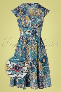 Pretty Vacant - 50s Diana Floral Dress in Blue 2