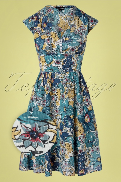 Pretty Vacant - 50s Diana Floral Dress in Blue 2
