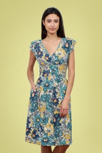 Pretty Vacant - Diana Floral Dress Années 50 en Bleu