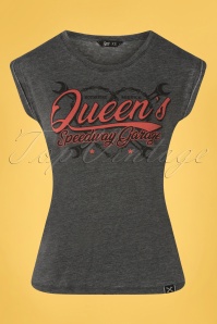 Queen Kerosin - T-shirt Roll-up Queens Speedway Garage Années 50 en Anthracite