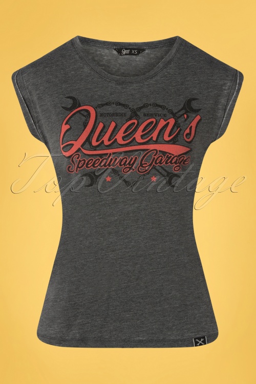 Queen Kerosin - 50s Roll-up Queens Speedway Garage T-Shirt in Anthracite
