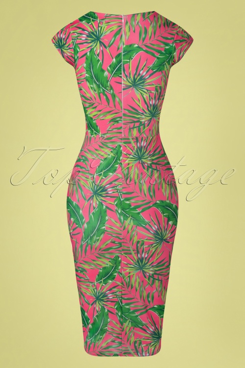 Vintage Chic for Topvintage - Melody tropische penciljurk in roze en groen 2