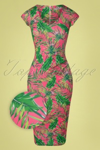 Vintage Chic for Topvintage - Melody Tropical Pencil Dress Années 50 en Rose et Vert