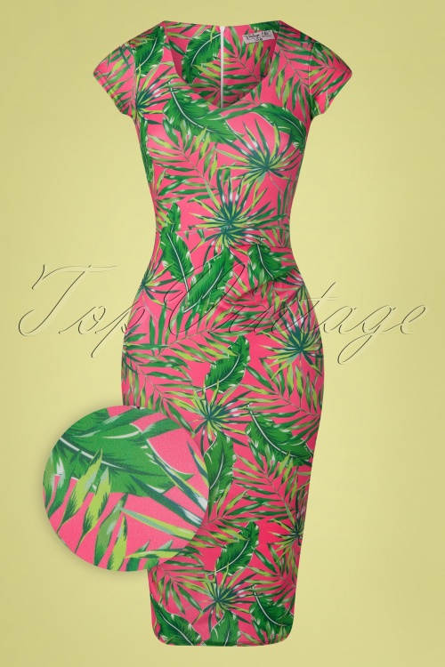Vintage Chic for Topvintage - Melody tropische penciljurk in roze en groen