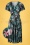 50s Irene Tropical Floral Cross Over Swing Dress in Black