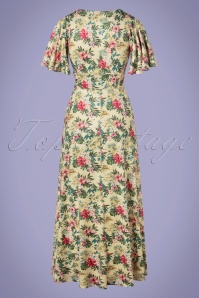 Vintage Chic for Topvintage - 50s Helene Hibiscus Cross Over Maxi Dress in Soft Yellow 3