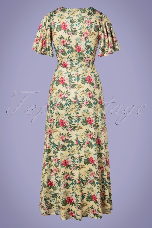Vintage Chic for Topvintage - 50s Helene Hibiscus Cross Over Maxi Dress in Soft Yellow 3