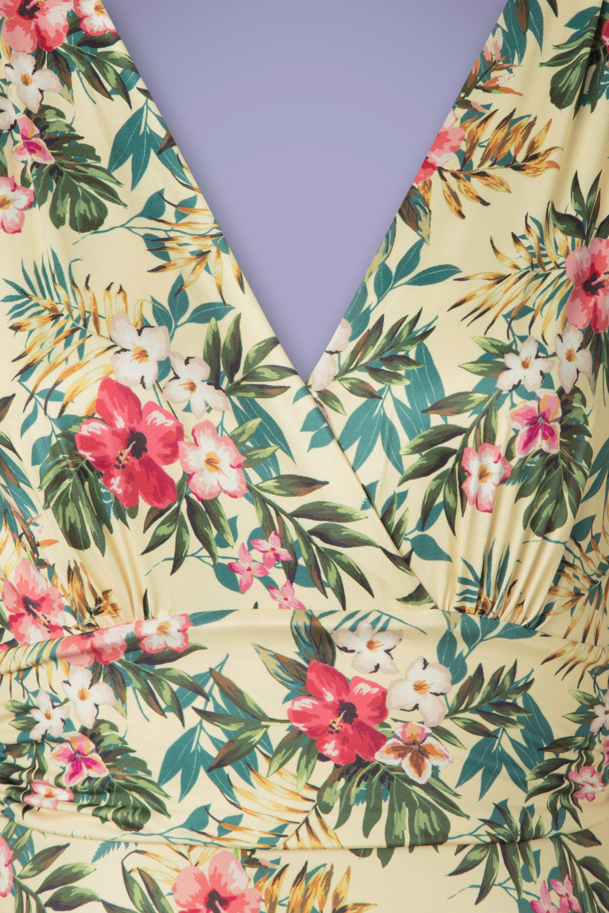 Vintage Chic for Topvintage - Helene Hibiscus gekruiste maxi-jurk in zacht geel 5