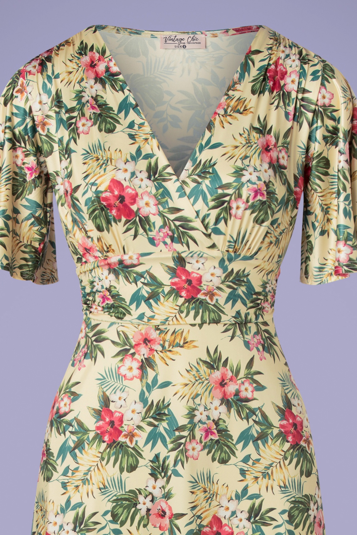 Vintage Chic for Topvintage - Helene Hibiscus gekruiste maxi-jurk in zacht geel 4