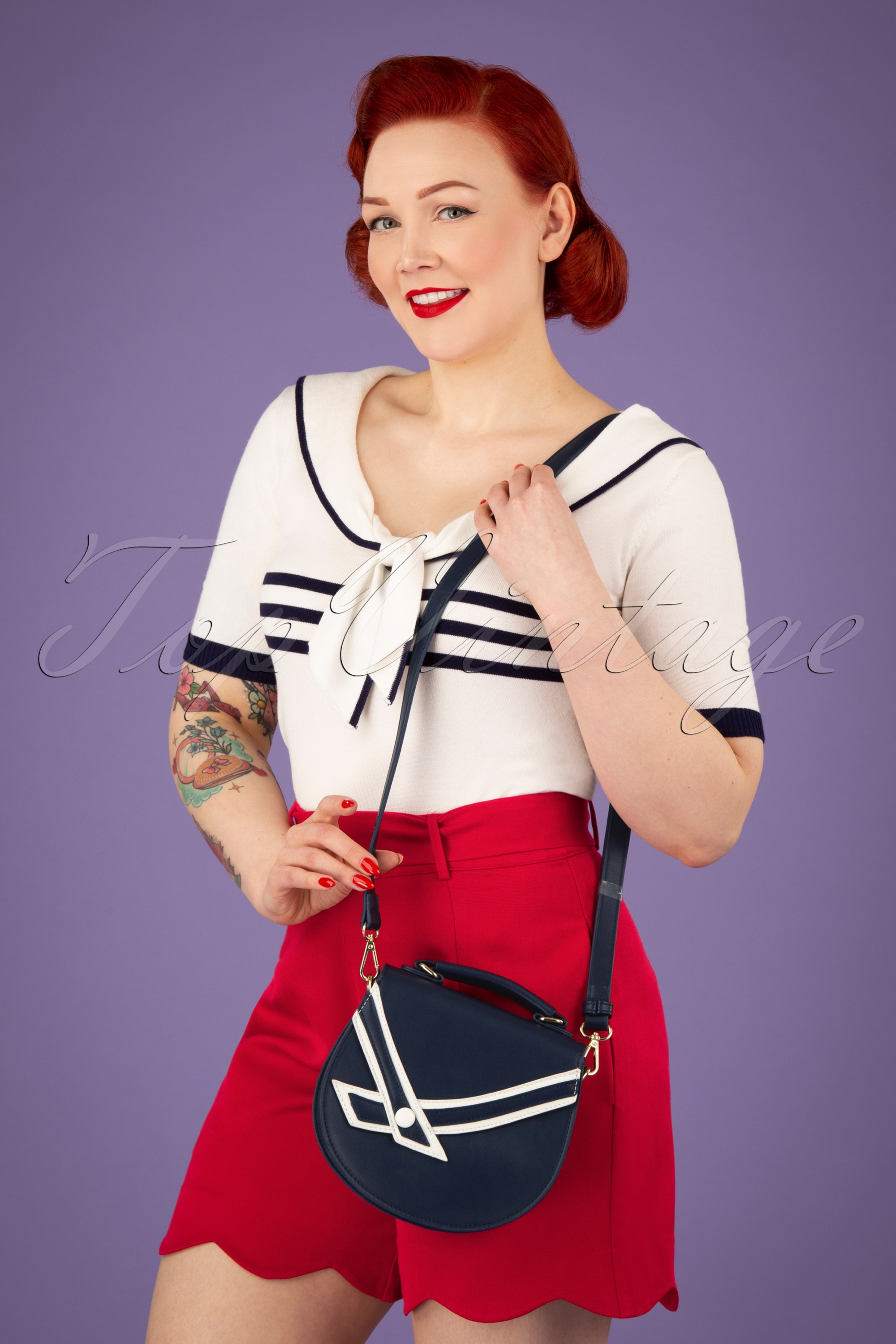 Banned Retro - Nautical Kelly Lee handtas in marineblauw 5