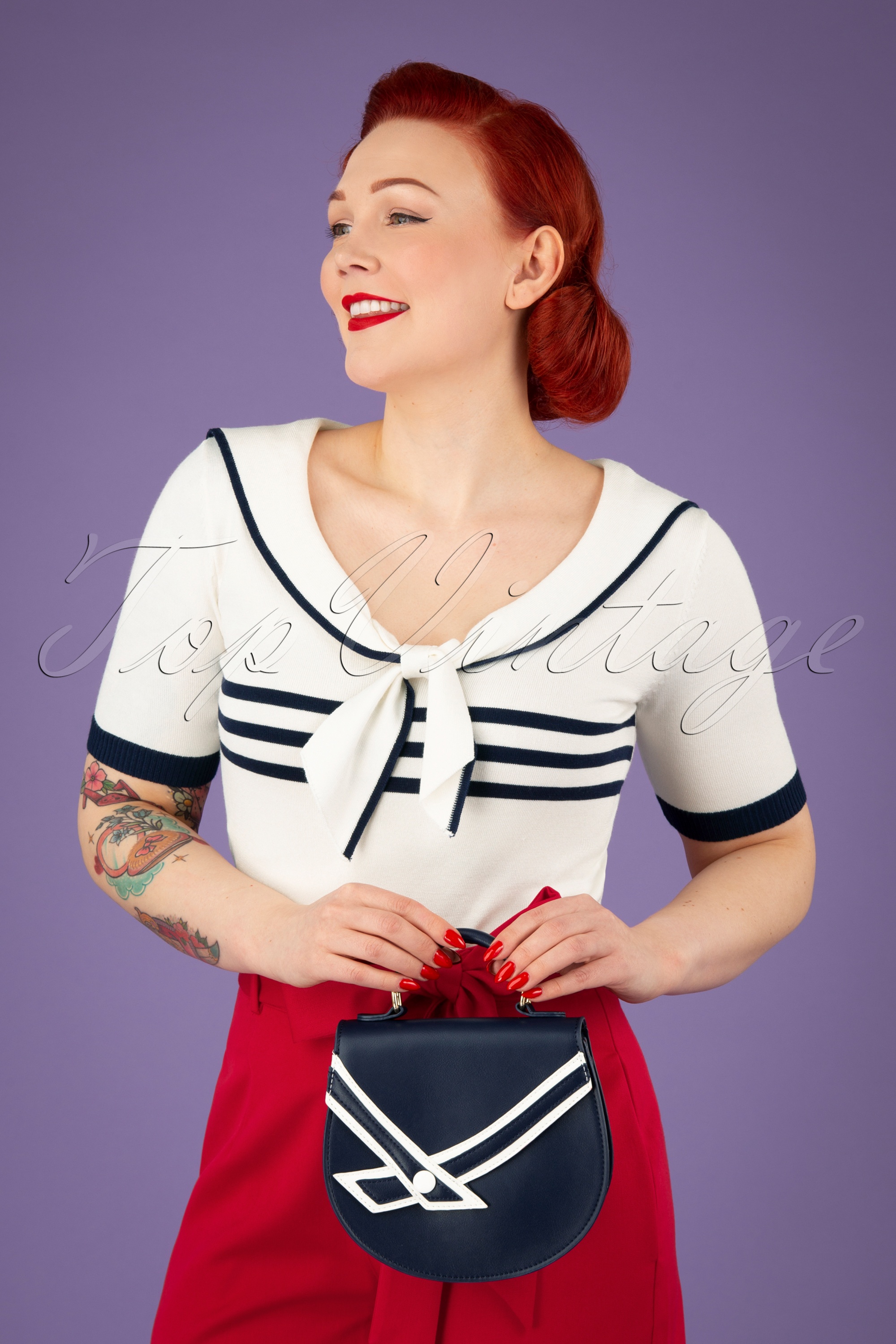 Banned Retro - Nautical Kelly Lee handtas in marineblauw 2