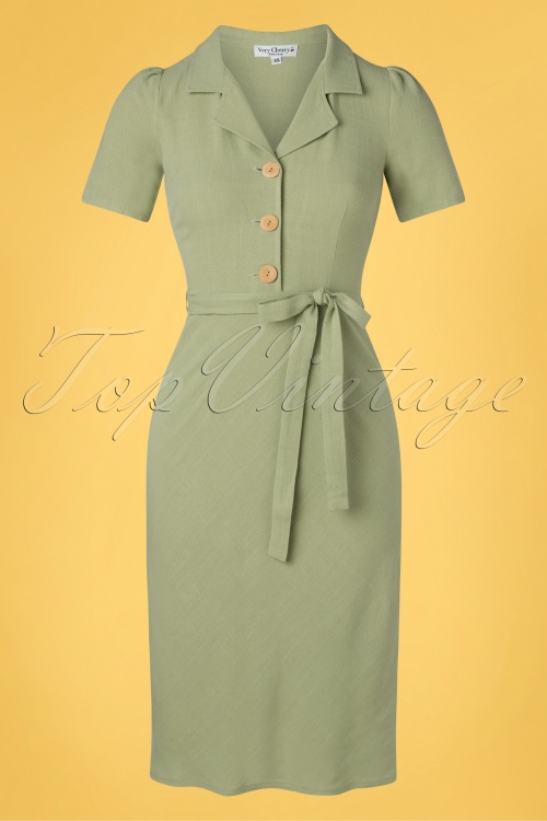 Very Cherry - 60s Dita Linen Dress in Green Tea 2