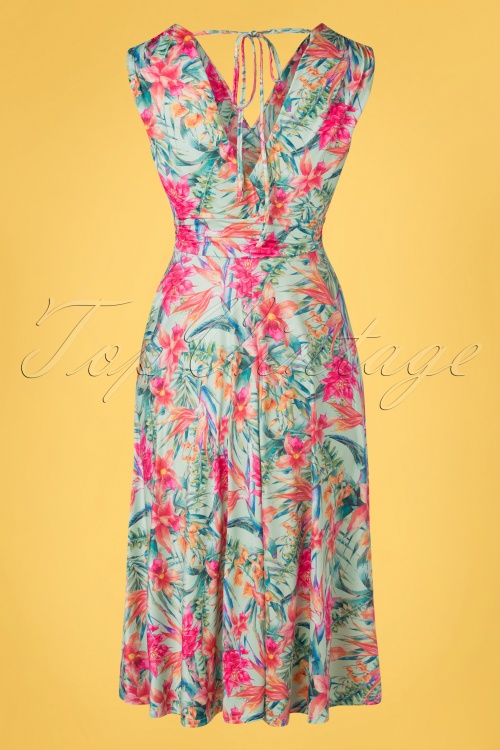 Vintage Chic for Topvintage - Jane Tropical Lily jurk in mintgroen 2