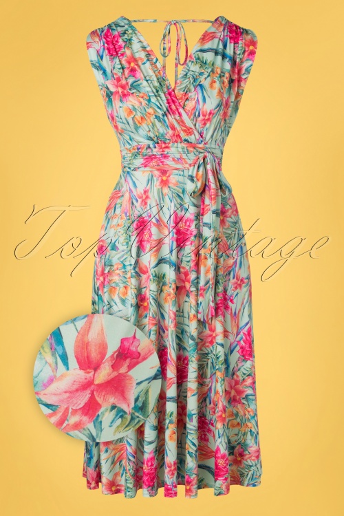 Vintage Chic for Topvintage - Jane Tropical Lily jurk in mintgroen