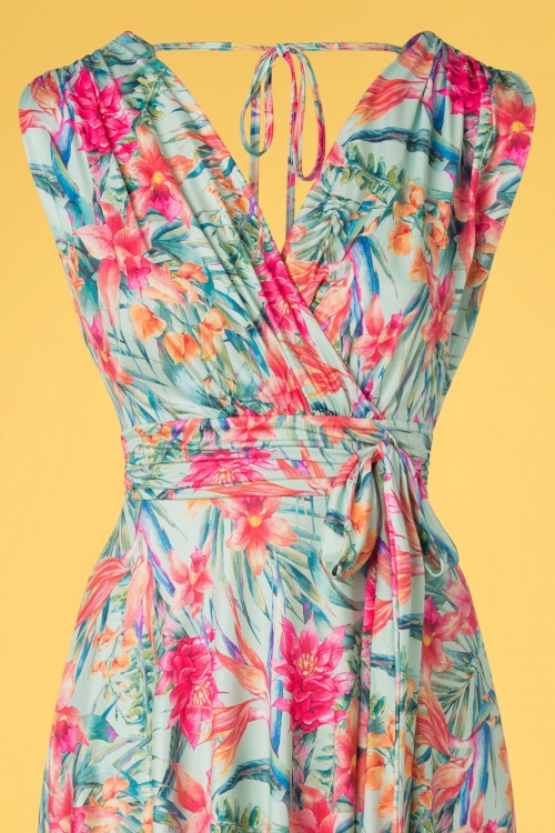 Vintage Chic for Topvintage - Jane Tropical Lily jurk in mintgroen 3