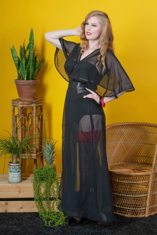What Katie Did - 30s Sheer Lounging Robe in Black