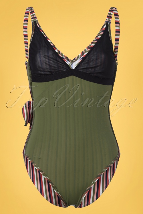 Cyell - Sassy Stripe Bathingsuit in Olive Green 4